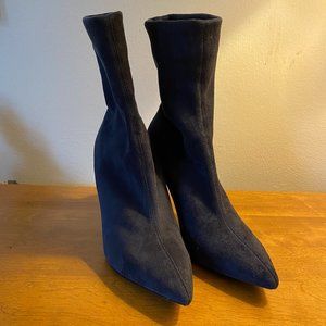 Theory Navy Blue Suede Sock Boot Stiletto, size 7